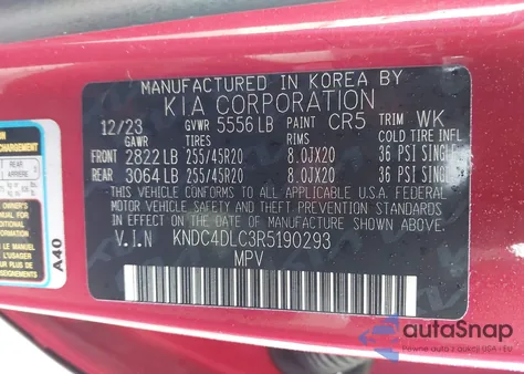 2024 Kia Ev6 Gt-Line из США, поврежденный, VIN KNDC4DLC3R5190293